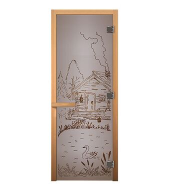 Дверь стеклянная Сатин Матовая "БАНЬКА" 1900х700мм (8мм, 3 петли, коробка осина, открывание правое)
