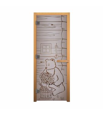 Дверь стеклянная Сатин Матовая "МИШКА" 1900х700мм (8мм, 3 петли, коробка осина)