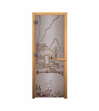 Дверь стеклянная Сатин Матовая "БАНЬКА" 1900х700мм (8мм, 3 петли, коробка осина)