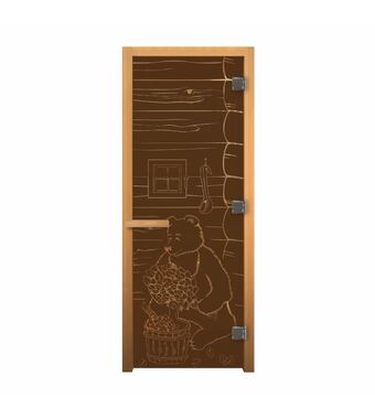 Дверь стеклянная Бронза Матовая "МИШКА" 1900х700мм (8мм, 3 петли хром, коробка осина, открывание правое)