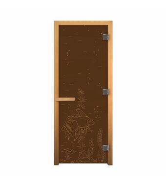 Дверь стекло Бронза Матовая, рис. "РЫБКА" 190х70 (8мм, 3 петли 716 CR) (ОСИНА) (правая)