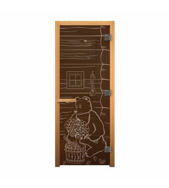 Дверь стеклянная Бронза "МИШКА" 1900х700мм (8мм, 3 петли хром, коробка осина, открывание правое)