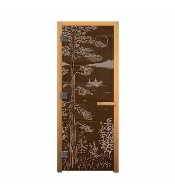 Дверь стеклянная Бронза "ТАЙГА" 1900х700мм (8мм, 3 петли хром, коробка осина)