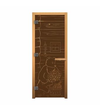 Дверь стеклянная Бронза "МИШКА" 1900х700мм (8мм, 3 петли хром, коробка осина)
